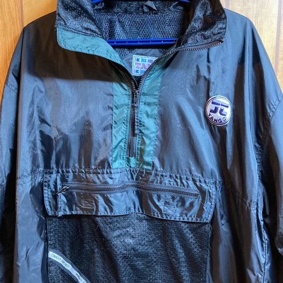 Vintage Windbreaker Tango USA Quarter Zip XL Black and Green Pull Cord Waist - Picture 3 of 10